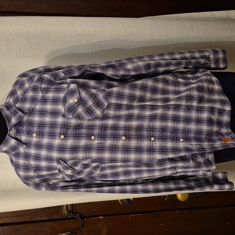 Men's Twenty X Size XL Western style Pearl Snap Button Shirt Violet Black White